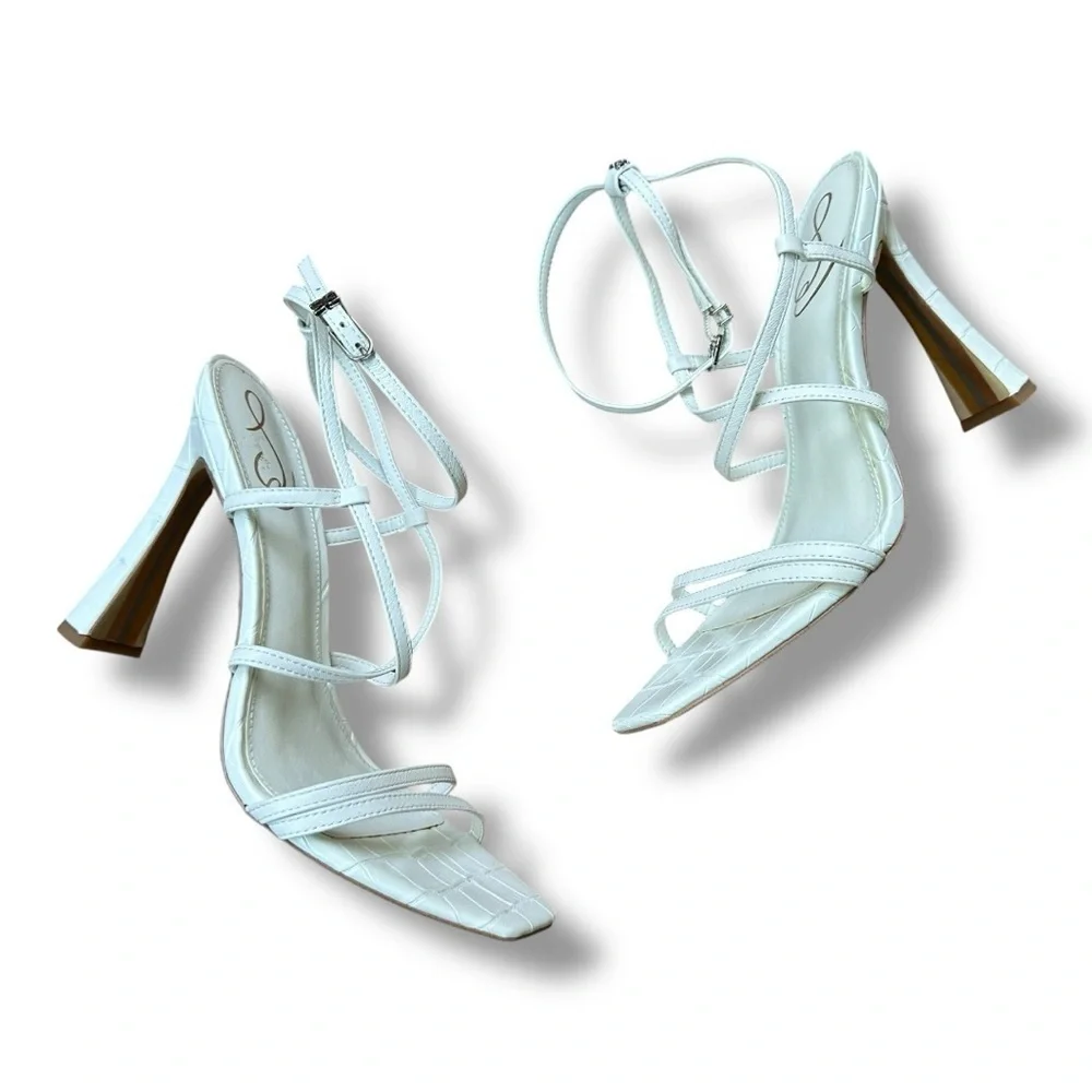 Sam Edelman Lela White Faux Leather Strappy Heeled Sandals | Women’s Size 9